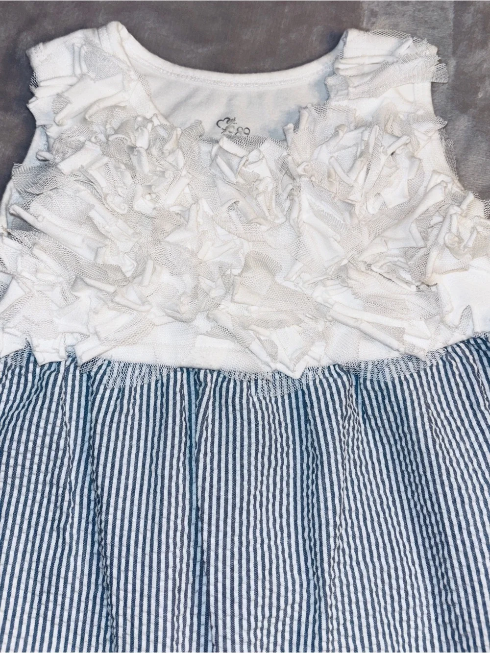 1989 Place Seersucker Dress White Ruffle Baby Girl Blue Stripe 3T